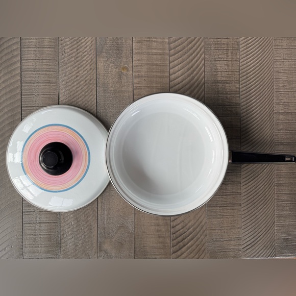 Vintage Retro Floral Enamel Sauté - Frying Pan with Lid - Picture 7 of 13